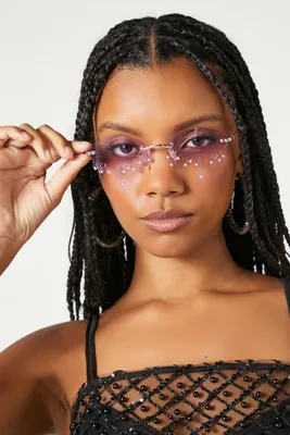 Rimless Drip Lens Sunglasses in Gold/Lavender