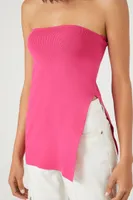 Women's Sweater-Knit Slit Tube Top in Pink Large