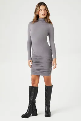 Women's Seamless Turtleneck Bodycon Dress Dark Grey