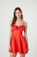 Women's Satin Rhinestone Babydoll Mini Dress in Red Small