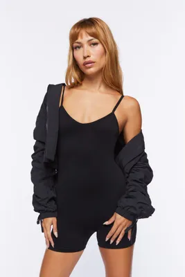 Women's Seamless Cami Romper in Black, M/L