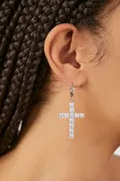 Women's Faux Gem Cross Hoop Earrings in Clear/Silver