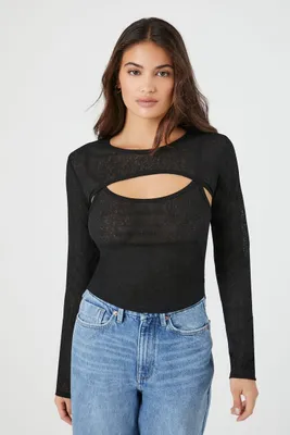 Women's Combo Long-Sleeve Top in Black, XL