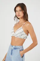 Women's Chain Print Bralette in White/Grey Small