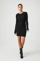 Women's Ribbed Mini Sweater Dress in Black, XL