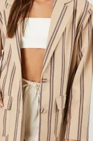 Women's Striped Single-Breasted Blazer in Tan Small