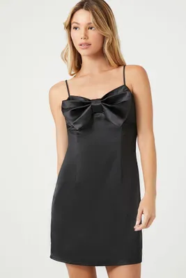 Women's Satin Bow Mini Dress in Black Medium