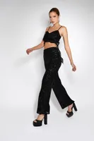 Women's Sequin Cropped Cami & Pants Set in Black Medium