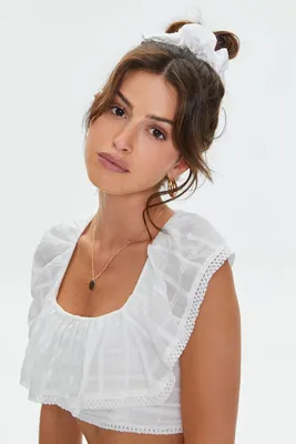 Embroidered Eyelet Scrunchie in White