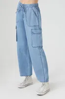 Women's Drawstring Cargo Pants in Medium Denim Large