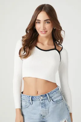 Women's Combo Sweater-Knit Halter Top in White Medium