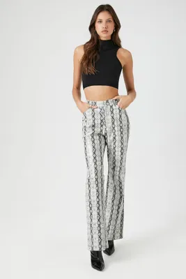 Women's Faux Leather Snake Print Pants in Grey Medium