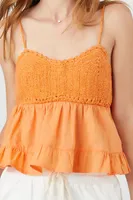 Women's Crochet Flounce Cami in Cantaloupe, XS