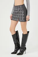 Women's Faux Gem Mini Skirt in Grey Medium