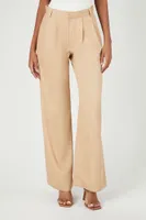 Women's Pinstriped Wide-Leg Trouser Pants Khaki/White