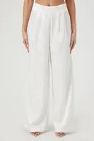 Women's Jacquard Satin Wide-Leg Pants in White, XL