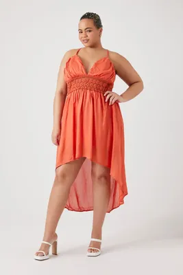 Women's Lace High-Low Dress in Rust, 3X