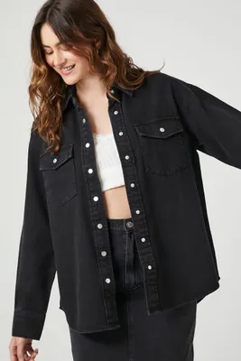 Women's Denim Snap-Button Shirt in Black Medium