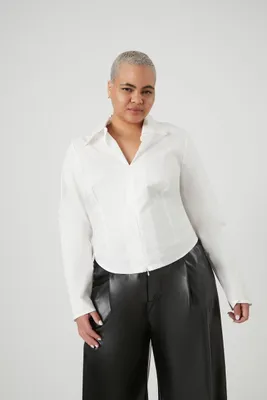 Women's Zip-Up Poplin Shirt in White, 2X