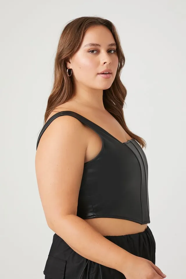 Forever 21 Women's Faux Leather Crop Top in Black, 3X