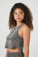 Women's Mineral Wash Half-Zip Crop Top in Charcoal Small