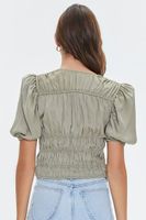 Women's Shirred Puff-Sleeve Crop Top in Sage Small