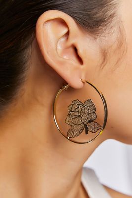Women's Rose Hoop Earrings in Gold