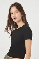 Women's Cotton-Blend Crew T-Shirt in Black Medium