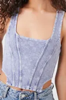 Women's Mineral Wash Bustier Tank Top in Blue/White Small