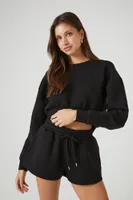 Women's Cropped Drop-Sleeve Pullover in Black Large