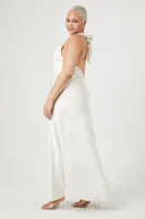 Women's Satin Halter Maxi Dress in Ivory, 3X