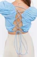 Women's Lace-Back Crop Top in Blue Water Medium