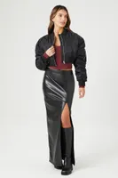 Women's Ruched-Sleeve Cropped Bomber Jacket