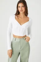 Women's Plunging Corset-Inspired Crop Top in White Small