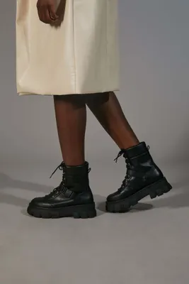 Women's Buckle Faux Leather Booties in Black, 9