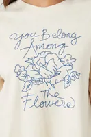 Women's Embroidered Among The Flowers T-Shirt in Nude Small