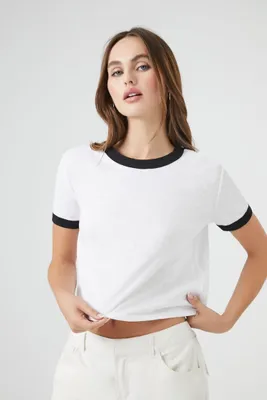 Women's Relaxed Ringer T-Shirt in White/Black Small