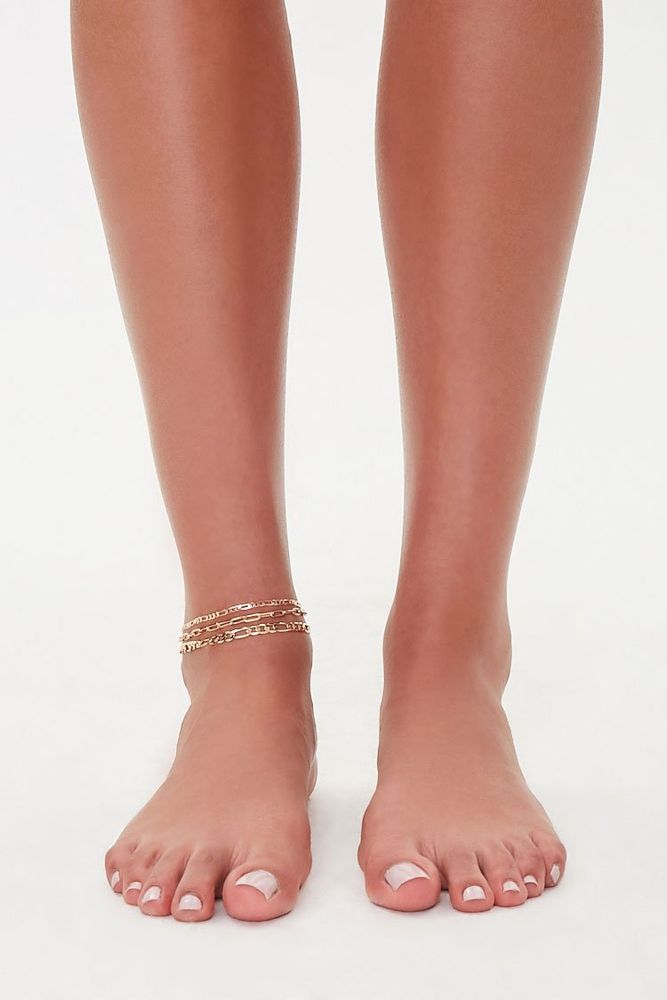 Women's Figaro Chain Anklet Set in Gold