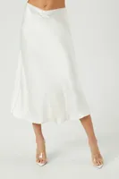 Women's Picot-Trim Satin Midi Skirt in Ivory Medium