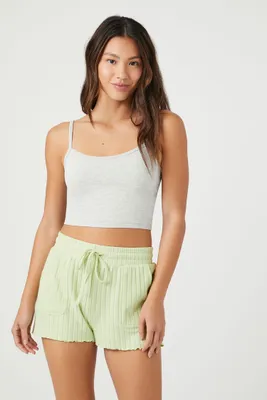 Women's Ribbed Drawstring Pajama Shorts in Pistachio Small