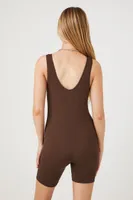 Women's Ribbed Knit Fitted Romper in Chocolate, L/XL