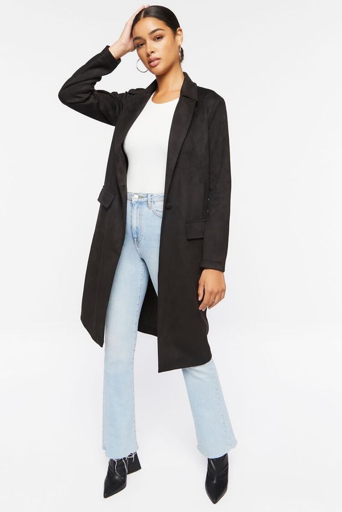 Women's Faux Suede Duster Jacket Black