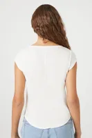 Women's Curved-Hem Thermal Henley Top in White Small