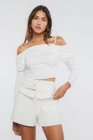 Women's Ruched Off-the-Shoulder Crop Top in White Medium