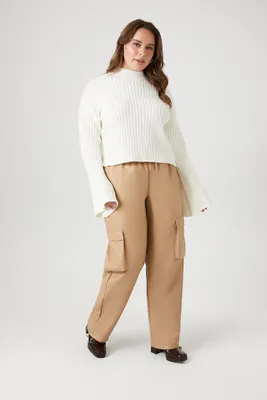 Women's Faux Leather Cargo Pants in Beige, 1X