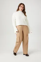 Women's Faux Leather Cargo Pants in Beige, 2X