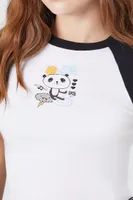 Women's Loyal Army Panda Graphic Raglan T-Shirt in White Small