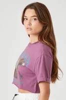 Women's Cropped California Graphic T-Shirt in Purple, XS