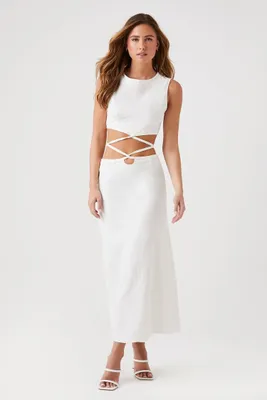 Women's Crisscross Twist Cutout Midi Dress in White Large