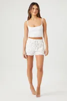 Women's Floral Drawstring Pajama Shorts in White Small